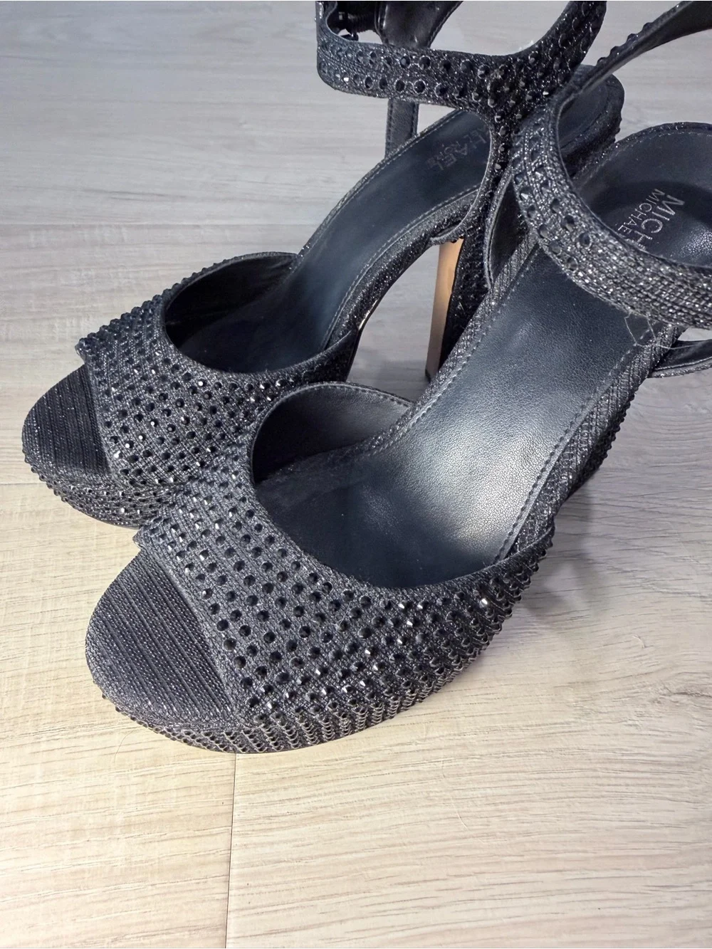 Michael Kors Black Crystal Studded Ankle-Strap Heels